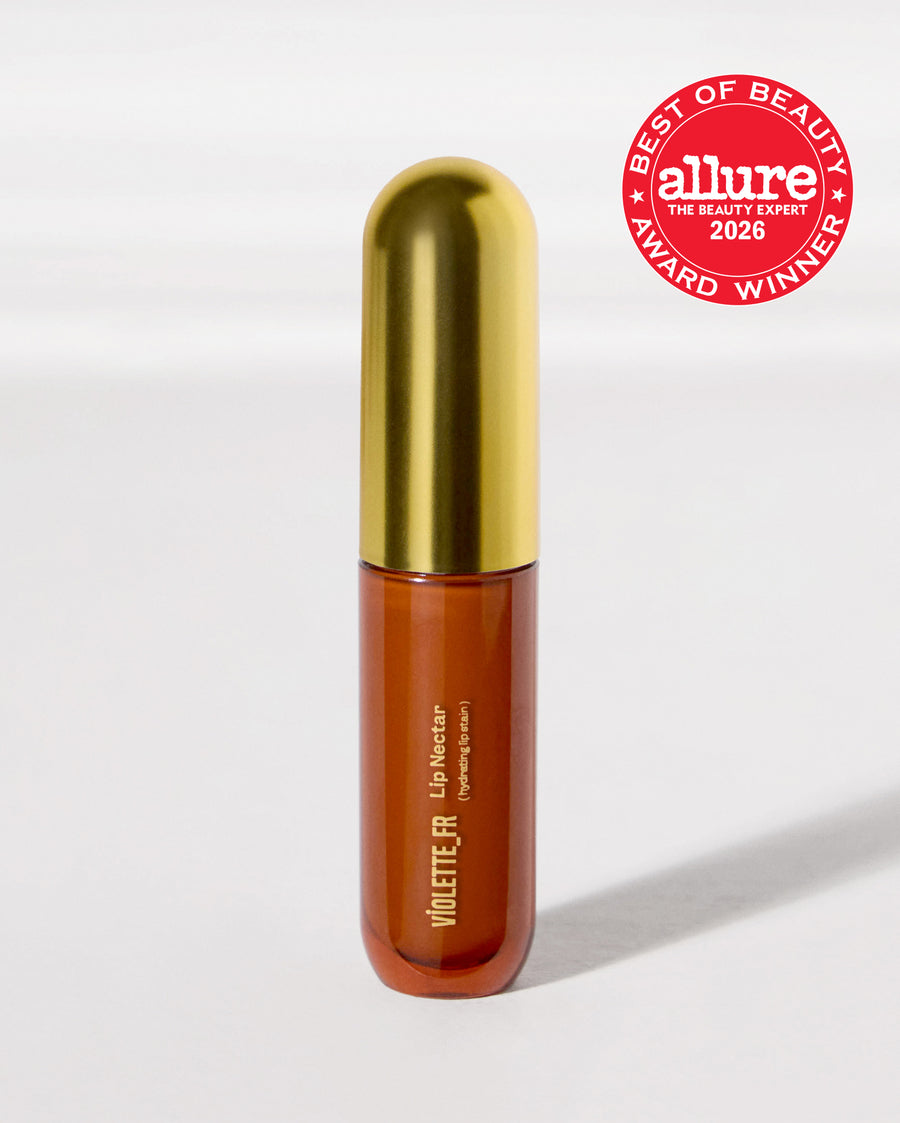 VIOLETTE_FR Lip Nectar hydrating lip stain in a reddish-brown bottle with a gold cap, featuring a 'BEST OF BEAUTY allure THE BEAUTY EXPERT 2025 AWARD WINNER' badge.