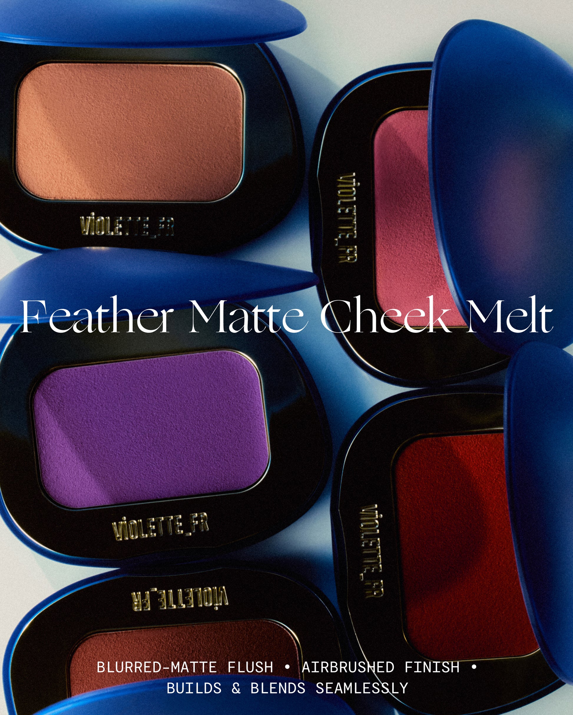 Makeup product. Blurred-matte flush. Airbrushed finish. Builds & blends seamlessly.